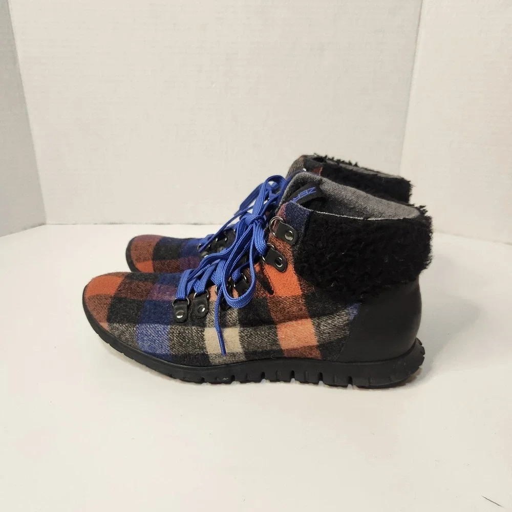 Cole Haan Womens ZEROGRAND Hiker Boot Blue Plaid Womens Size 8B‎
